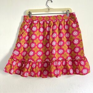 Sigrid Olsen | 100% Cotton Pattered Ruffle Skirt | Pink/Green | Size Large